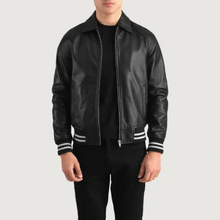 Walton Black Leather Varsity Jacket-reviseleather