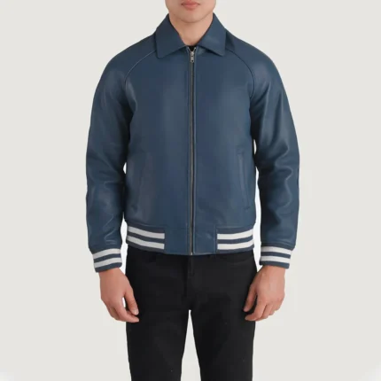 WALTON BLUE LEATHER VARSITY JACKET-reviseleather