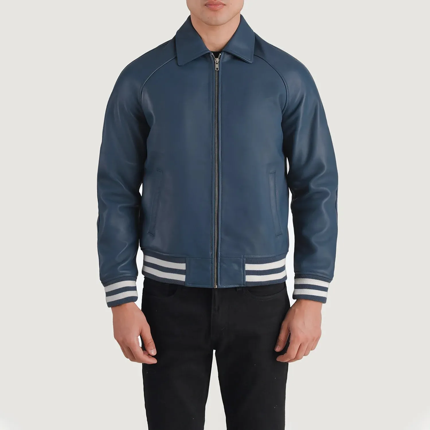 WALTON BLUE LEATHER VARSITY JACKET-reviseleather