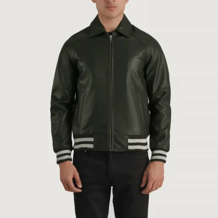 WALTON GREEN LEATHER VARSITY JACKET-reviseleather
