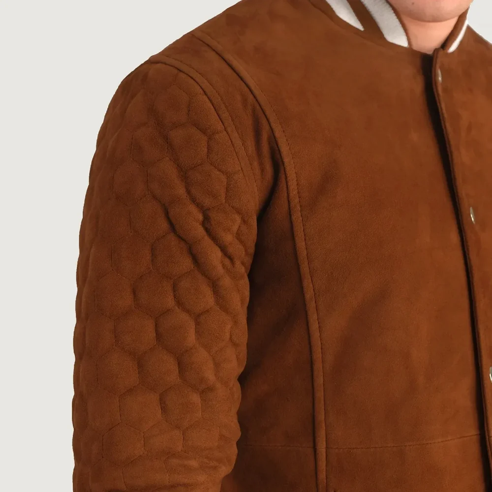 WILDE BROWN SUEDE VARSITY COAT-reviseleather