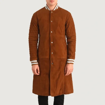 WILDE BROWN SUEDE VARSITY COAT-reviseleather
