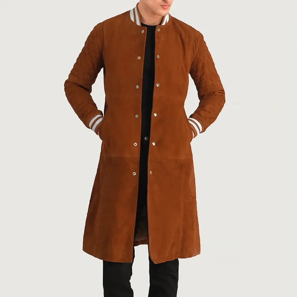 WILDE BROWN SUEDE VARSITY COAT-reviseleather
