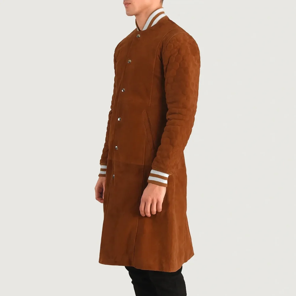WILDE BROWN SUEDE VARSITY COAT-reviseleather
