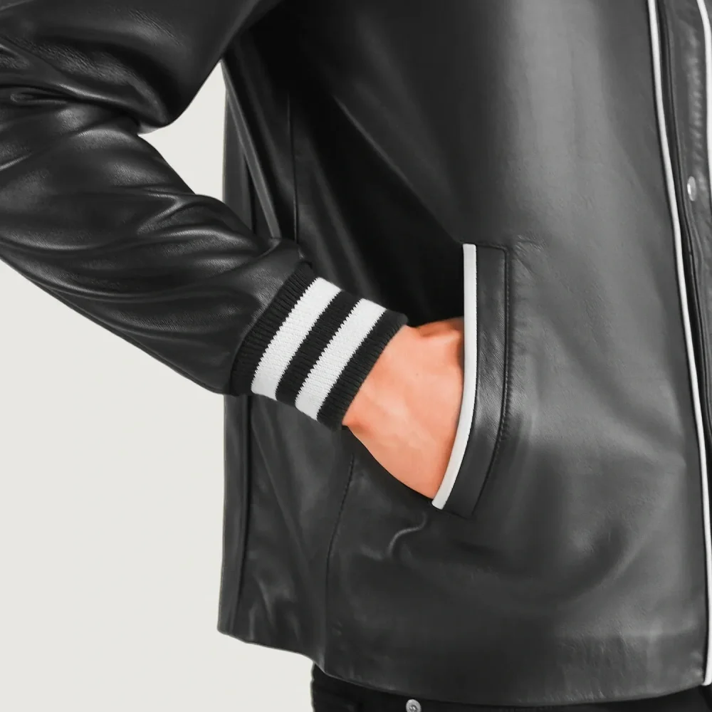 Willis Black Leather Varsity Jacket-reviseleather