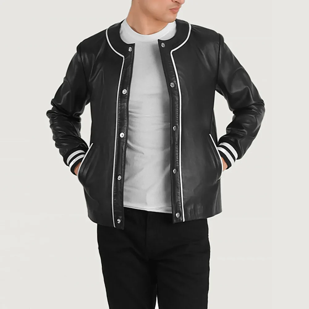 Willis Black Leather Varsity Jacket-reviseleather