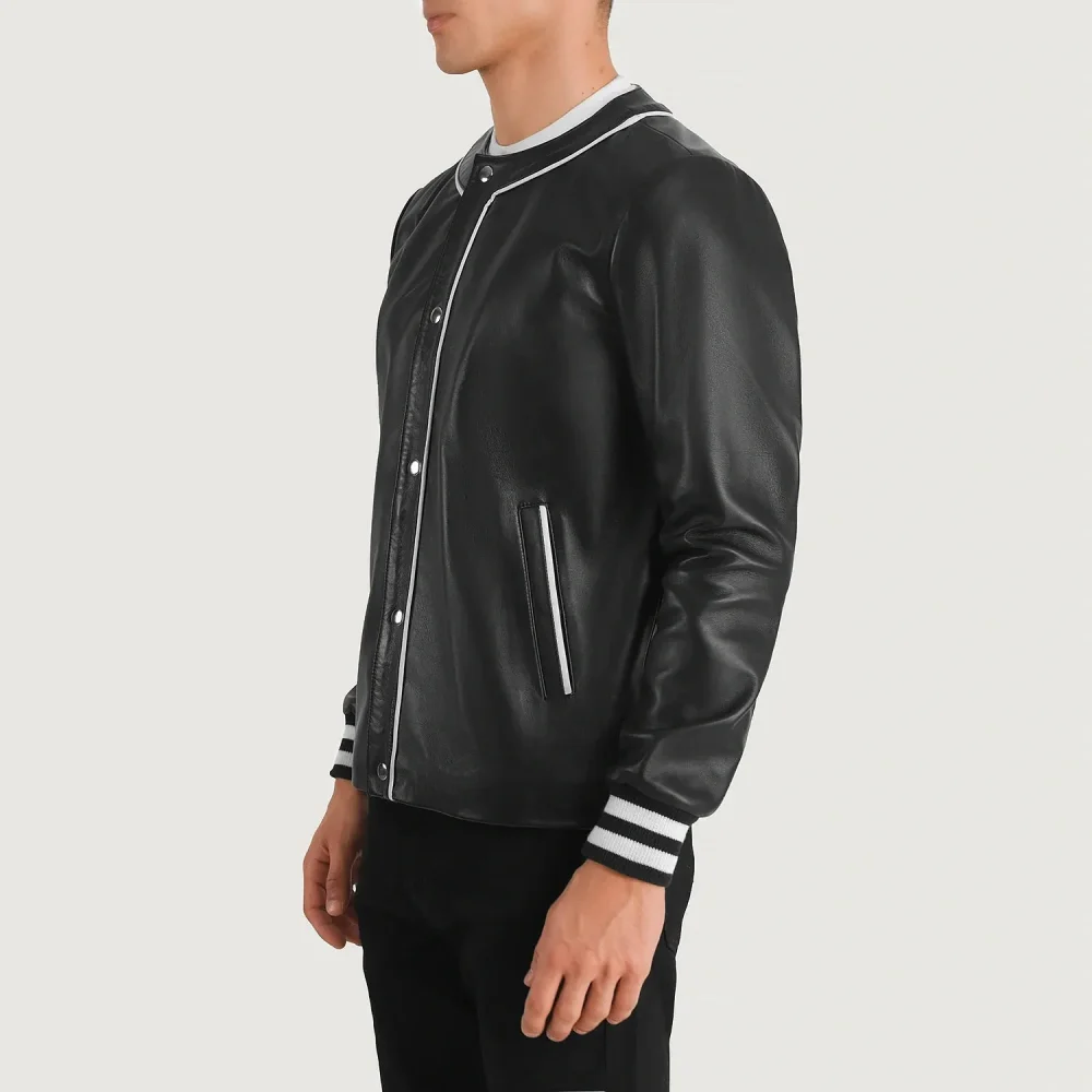 Willis Black Leather Varsity Jacket-reviseleather