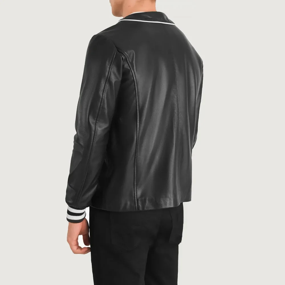 Willis Black Leather Varsity Jacket-reviseleather