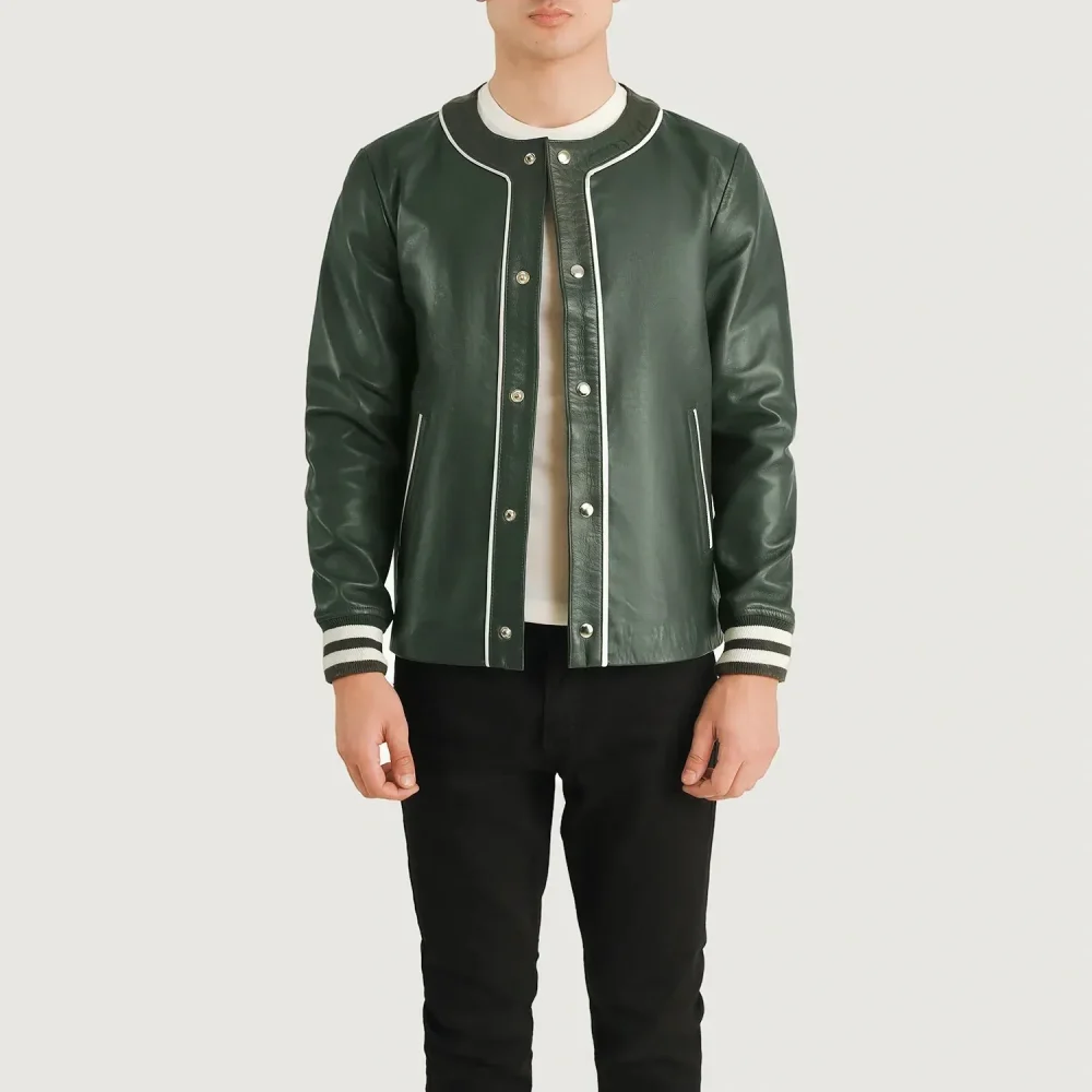 Willis Green Leather Varsity Jacket-reviseleather