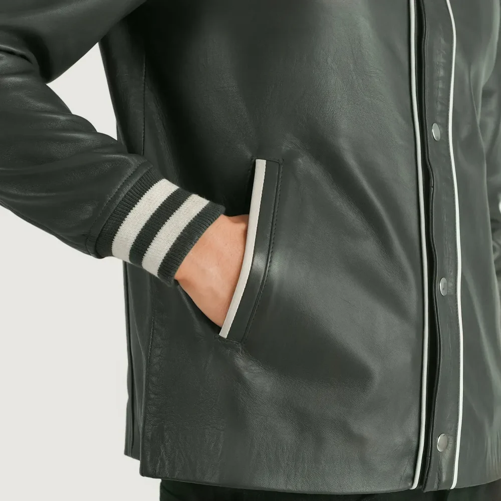 Willis Green Leather Varsity Jacket-reviseleather