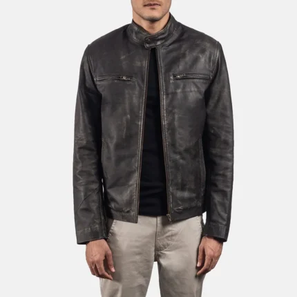 Rustic Brown Leather Biker Jacket-reviseleather