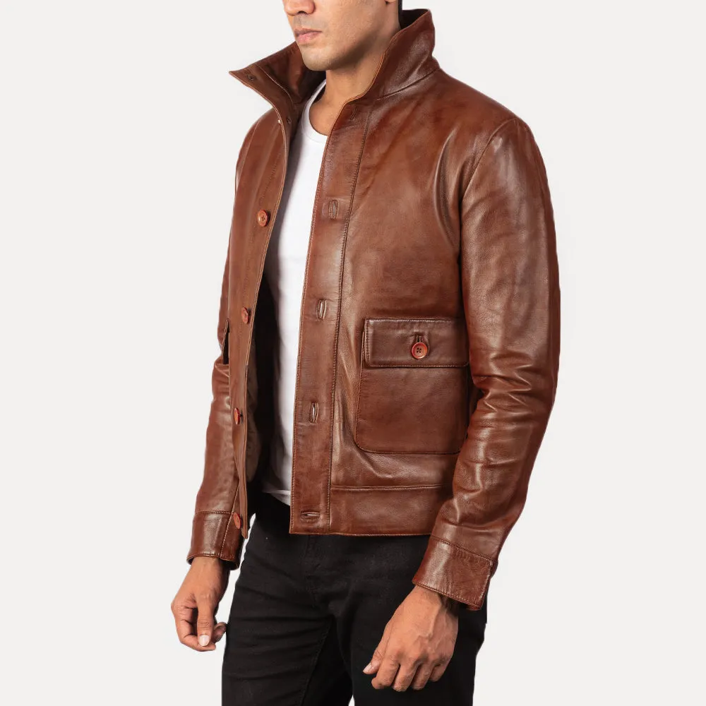 Columbus Brown Leather Bomber Jacket-reviseleather