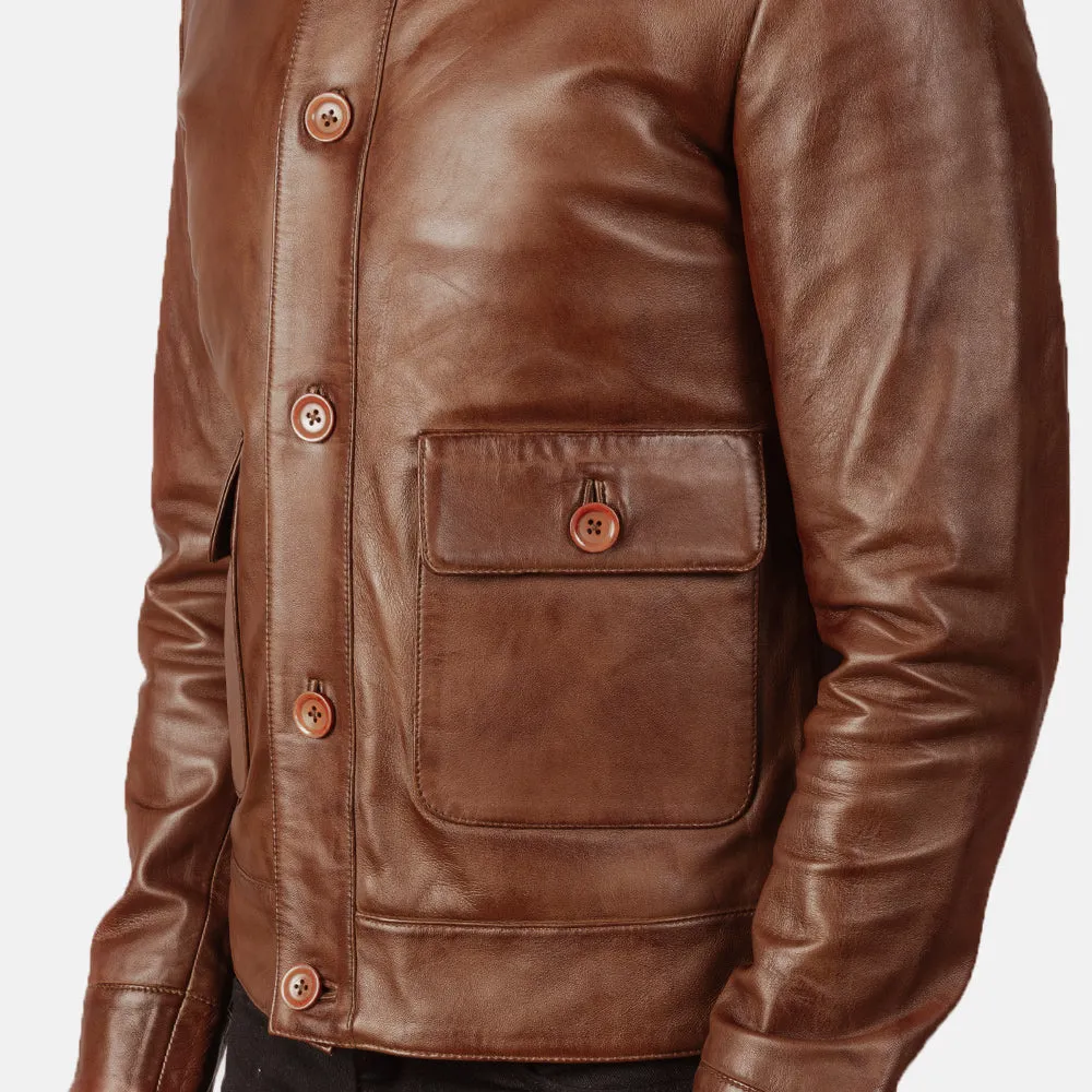 Columbus Brown Leather Bomber Jacket-reviseleather