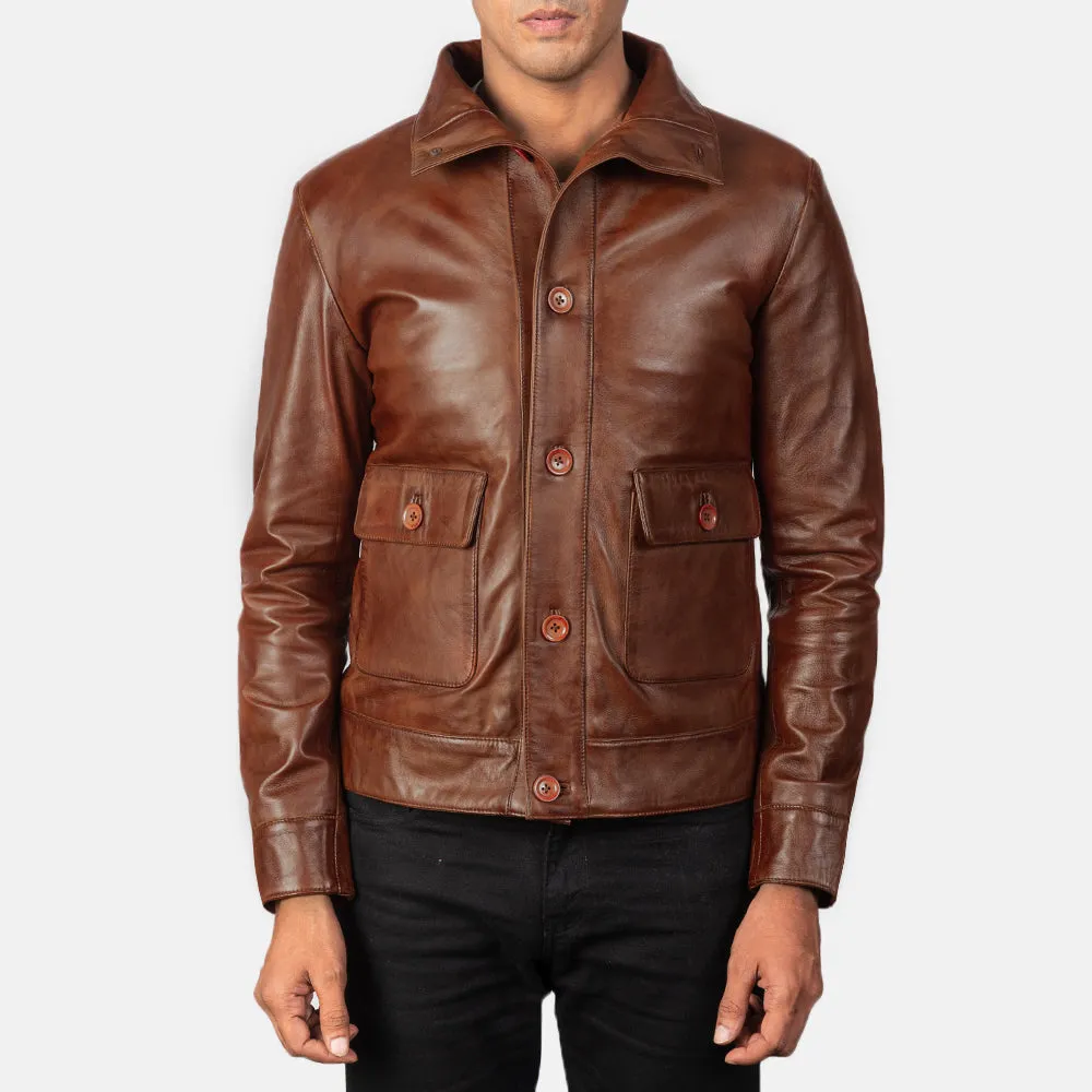 Columbus Brown Leather Bomber Jacket-reviseleather