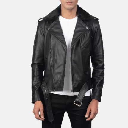 Furton Black Leather Biker Jacket-reviseleather