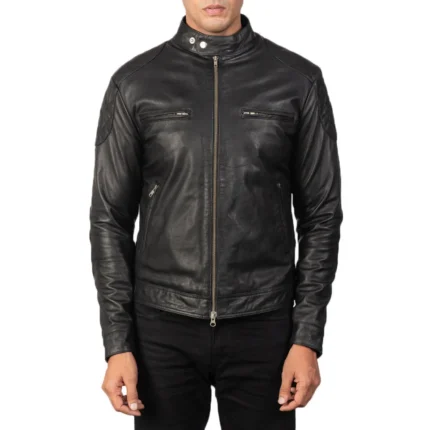 GATSBY BLACK LEATHER BIKER JACKET-reviseleather