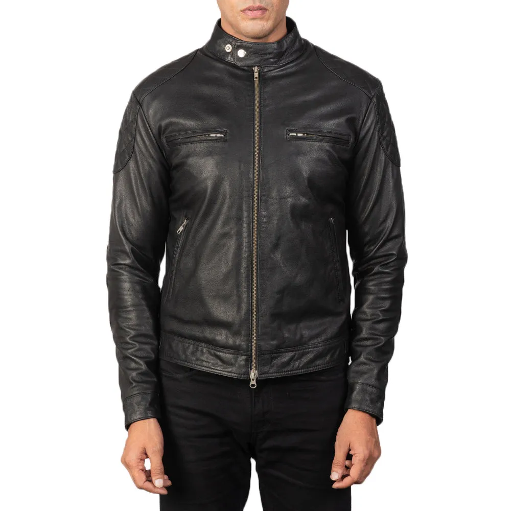 GATSBY BLACK LEATHER BIKER JACKET-reviseleather