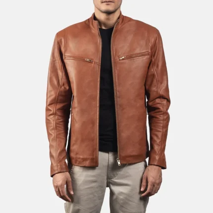 Ionic Brown Leather Biker Jacket-reviseleather