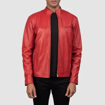 Ionic Red Leather Biker Jacket-reviseleather