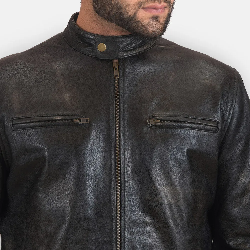 Rustic Black Leather Biker Jacket-reviseleather