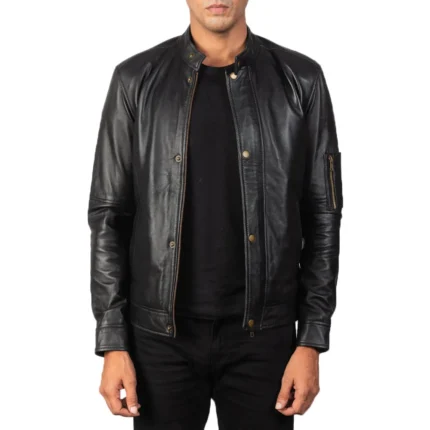 Tea House Black Leather Biker Jacket-reviseleather