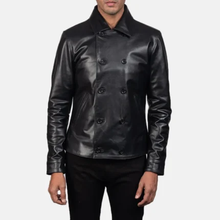 Mod Black Leather Peacoat-reviseleather