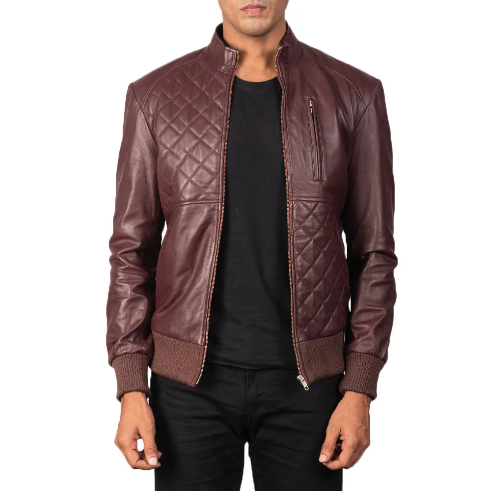 MODA MAROON LEATHER BOMBER JACKET-reviseleather
