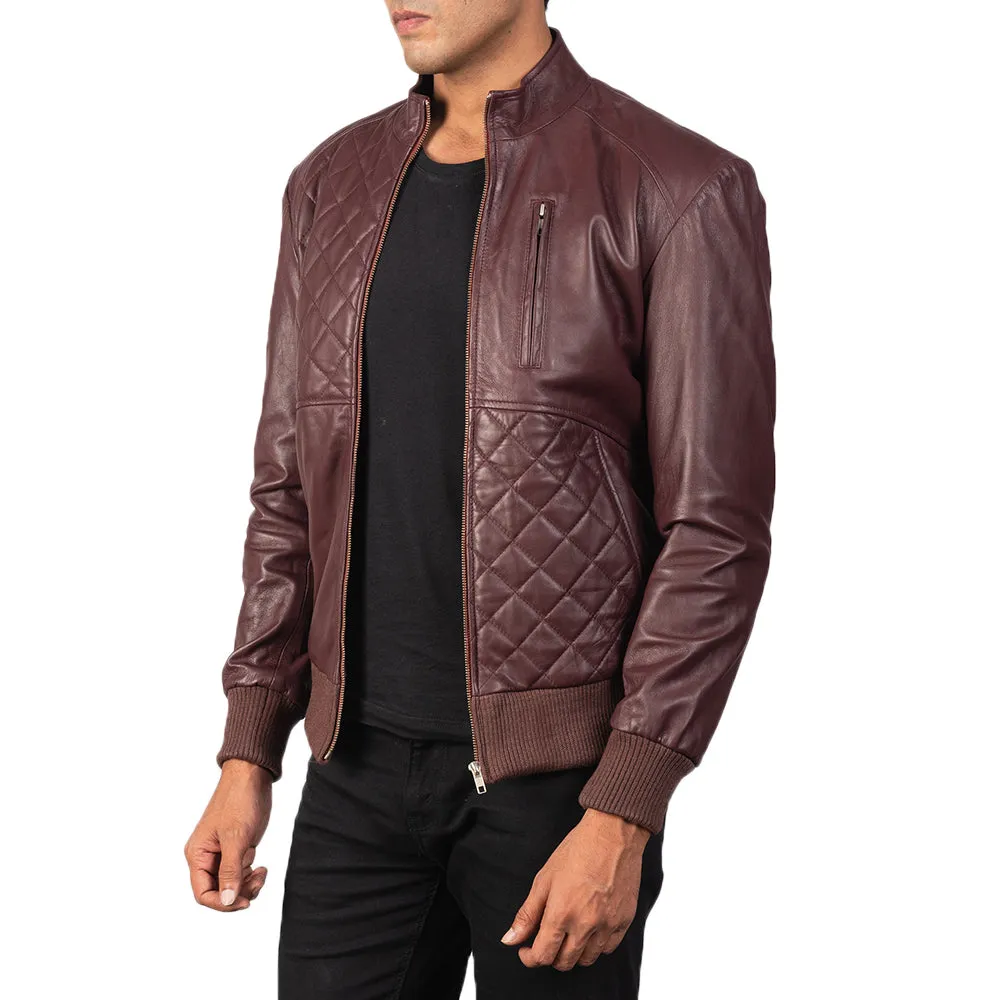 MODA MAROON LEATHER BOMBER JACKET