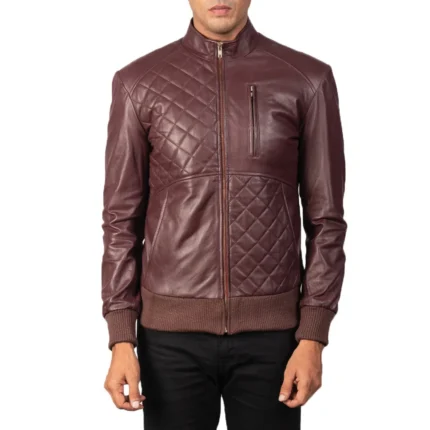 MODA MAROON LEATHER BOMBER JACKET