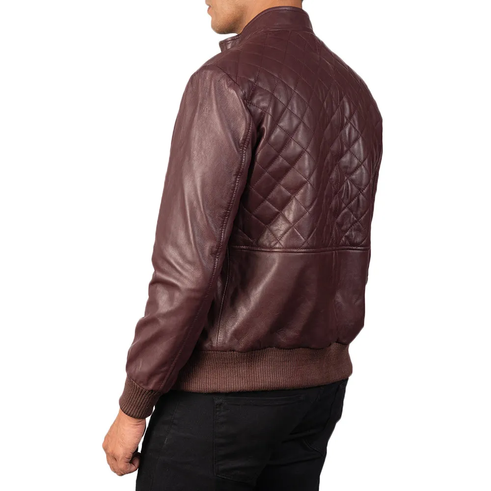 MODA MAROON LEATHER BOMBER JACKET