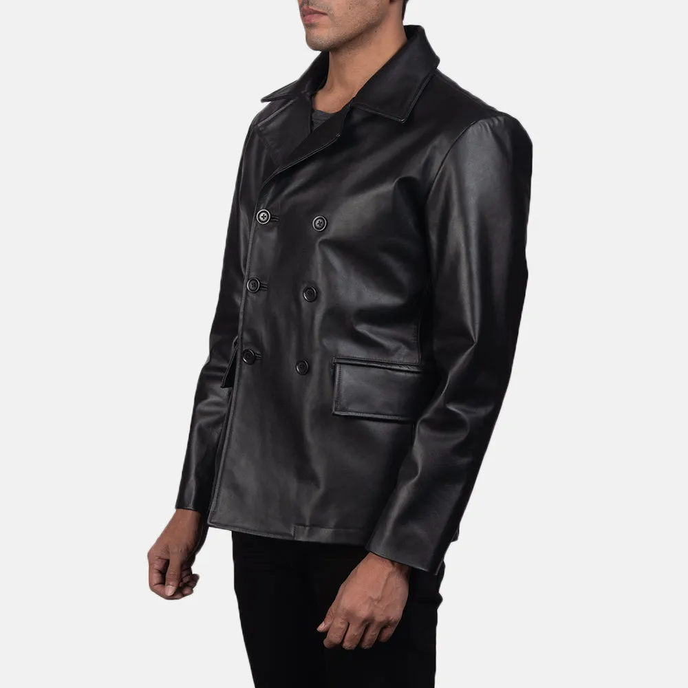 Mr. Bailey Black Leather Naval Peacoat-reviseleather