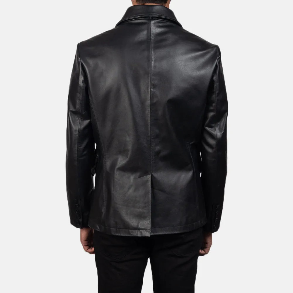 Mr. Bailey Black Leather Naval Peacoat-reviseleather