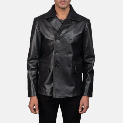 Mr. Bailey Black Leather Naval Peacoat-reviseleather