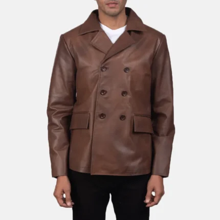 Mr. Bailey Brown Leather Naval Peacoat-reviseleather