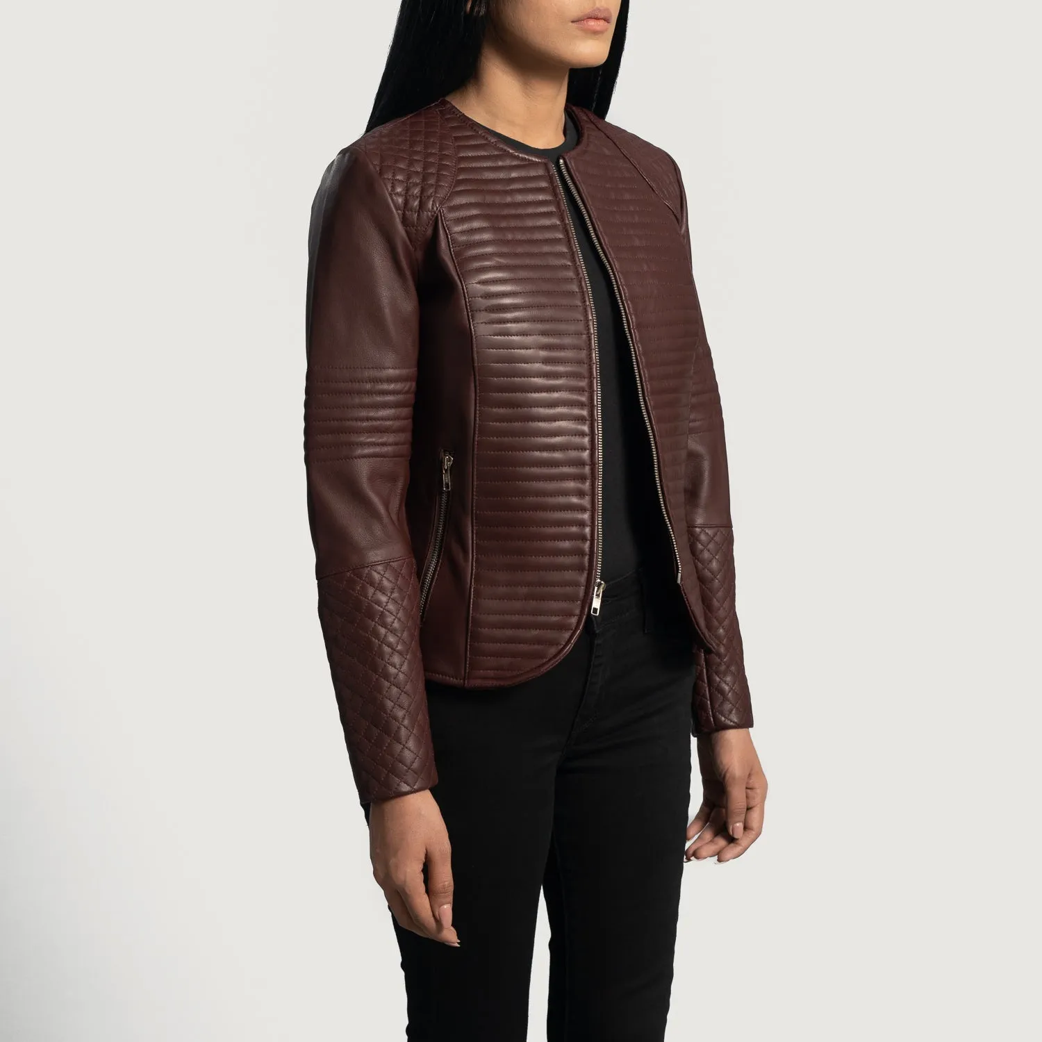 Nexi Quilted Maroon Leather Jacket-reviseleather