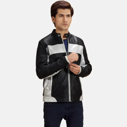 RANDOLF SILVER BLACK LEATHER BIKER JACKET-reviseleather