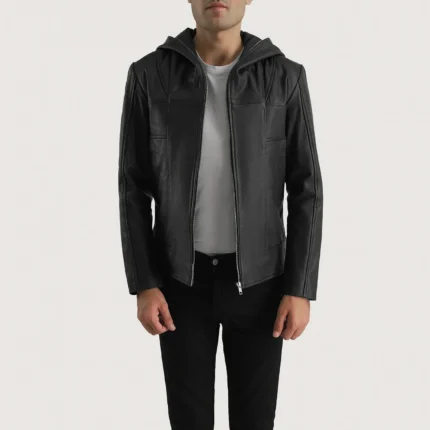 Spratt Black Hooded Leather Jacket-reviseleather