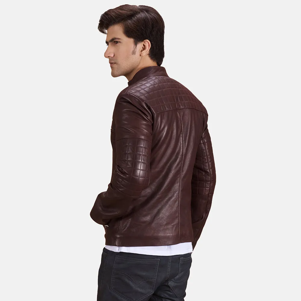 URBANE QUILTED MAROON LEATHER BIKER JACKET-reviseleather