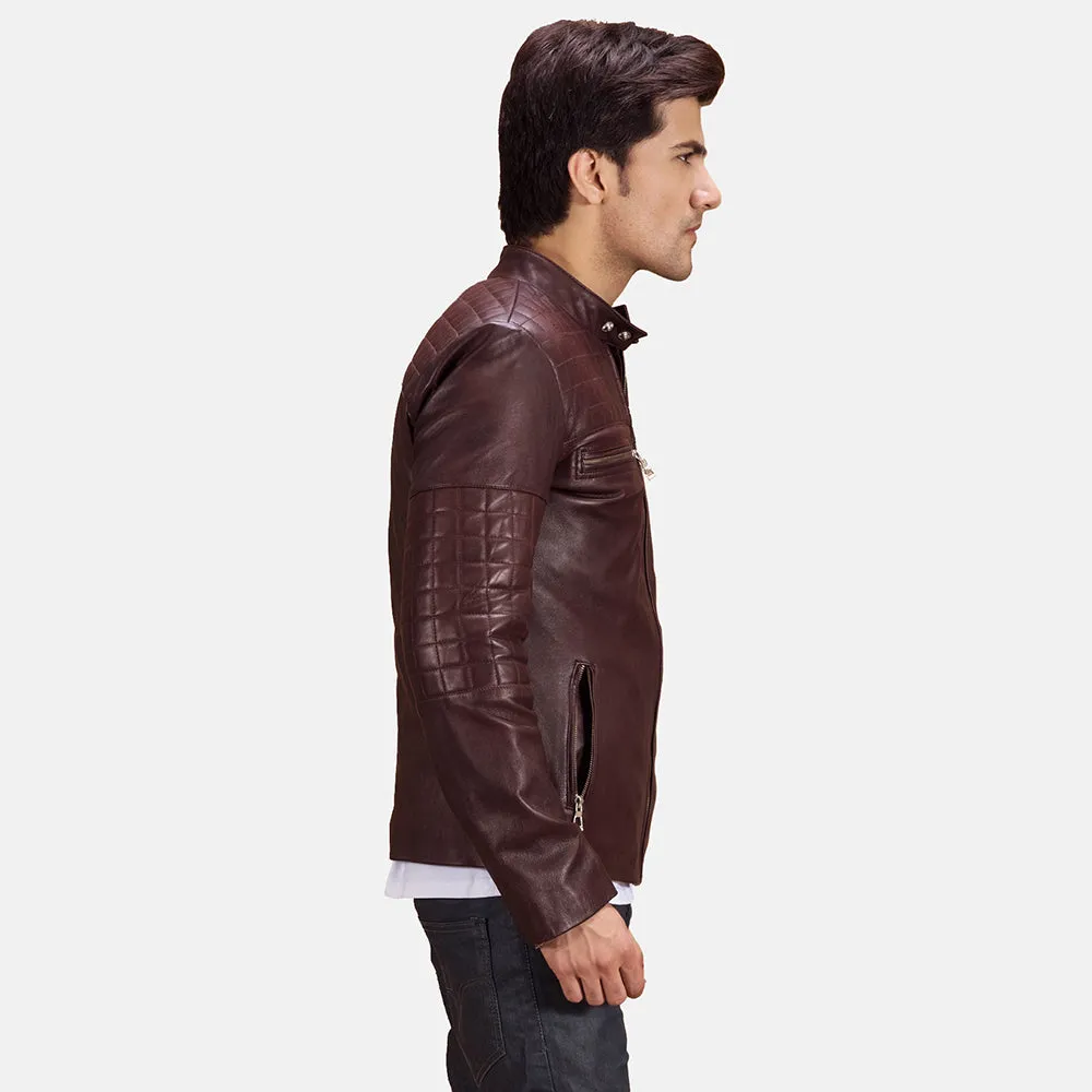 URBANE QUILTED MAROON LEATHER BIKER JACKET-reviseleather