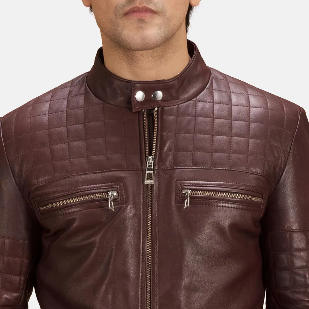 URBANE QUILTED MAROON LEATHER BIKER JACKET-reviseleather
