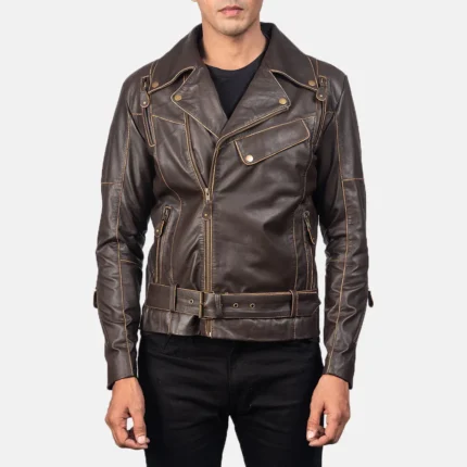 VINCENT BROWN LEATHER BIKER JACKET-reviseleather