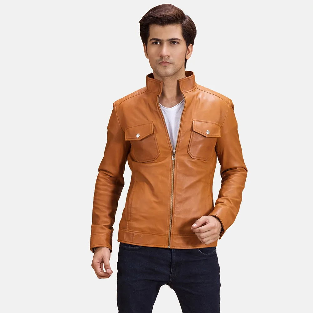 Voltex Tan Leather Biker Jacket-reviseleather