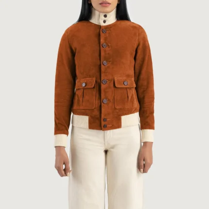Sasha A1 Brown Suede Bomber Jacket-reviseleather