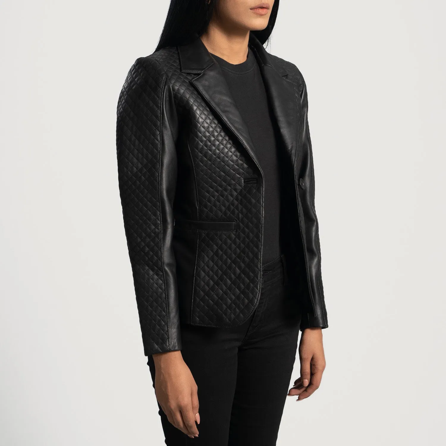 Cora Quilted Black Leather Blazer-reviseleather