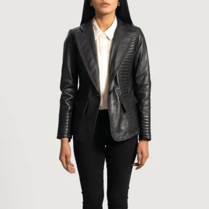Selina Black Leather Blazer-reviseleather