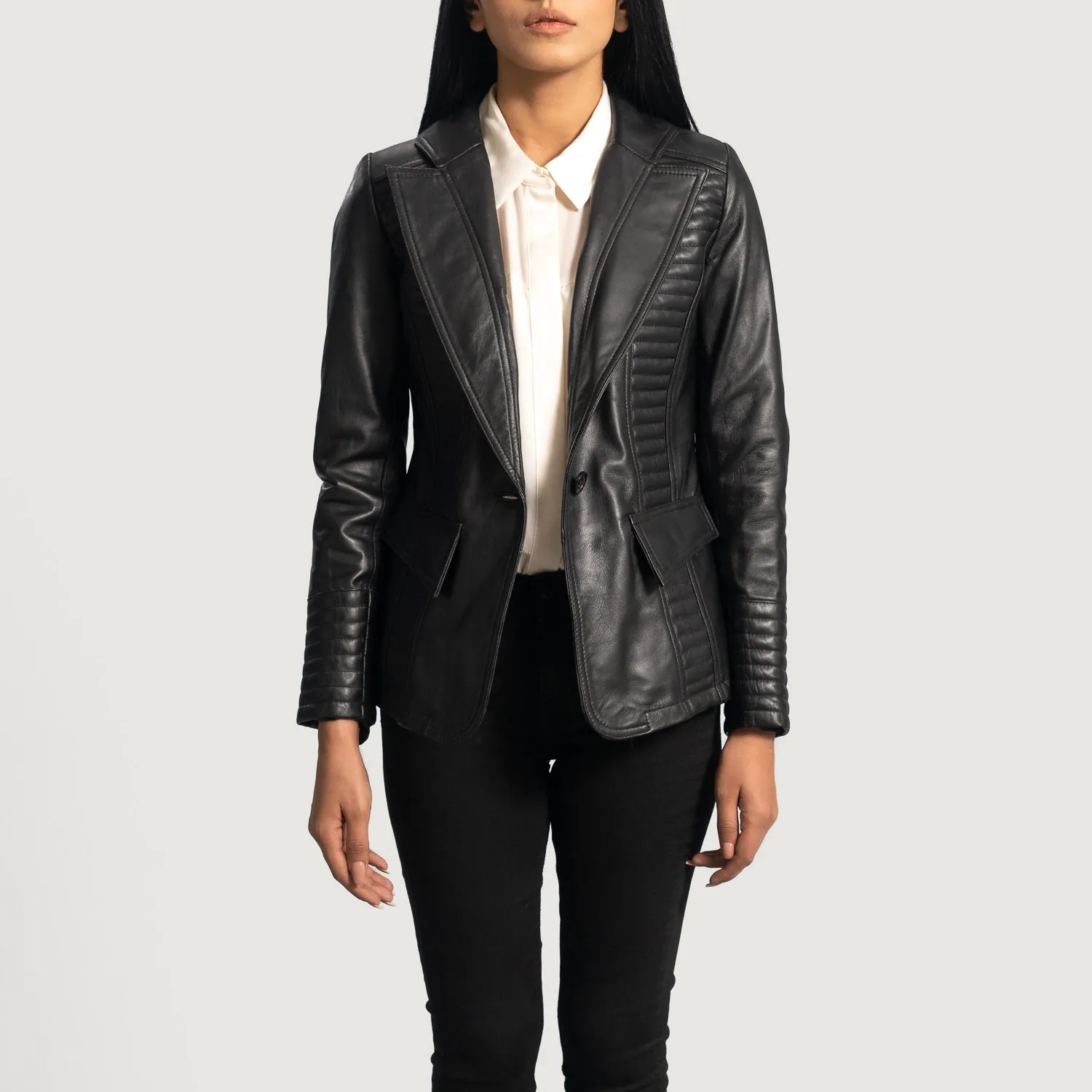 Selina Black Leather Blazer-reviseleather