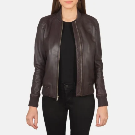 Bliss Maroon Leather Bomber Jacket-reviseleather