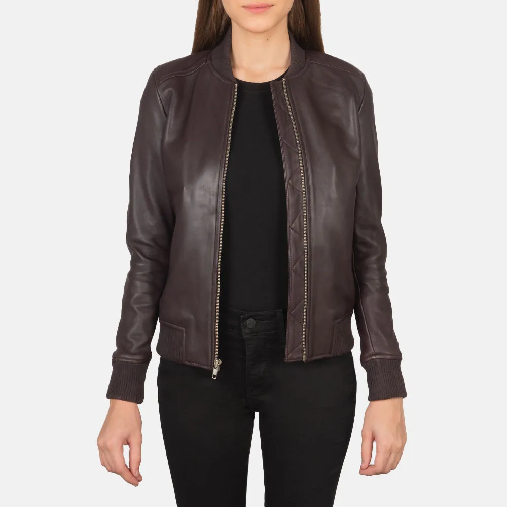Bliss Maroon Leather Bomber Jacket-reviseleather