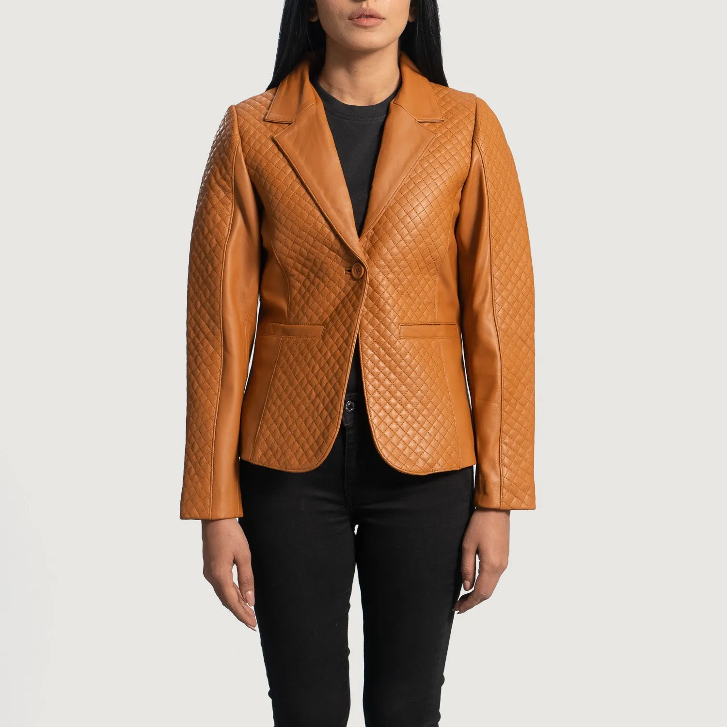 Cora Quilted Brown Leather Blazer-reviseleather