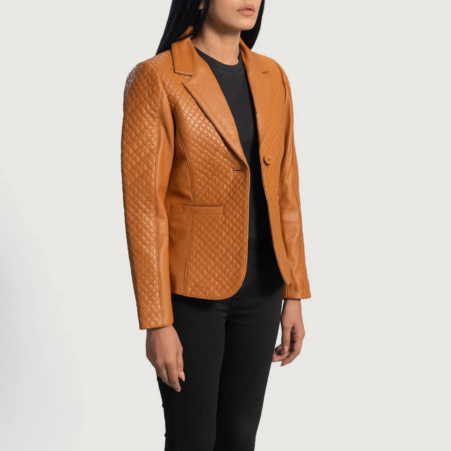 Cora Quilted Brown Leather Blazer-reviseleather